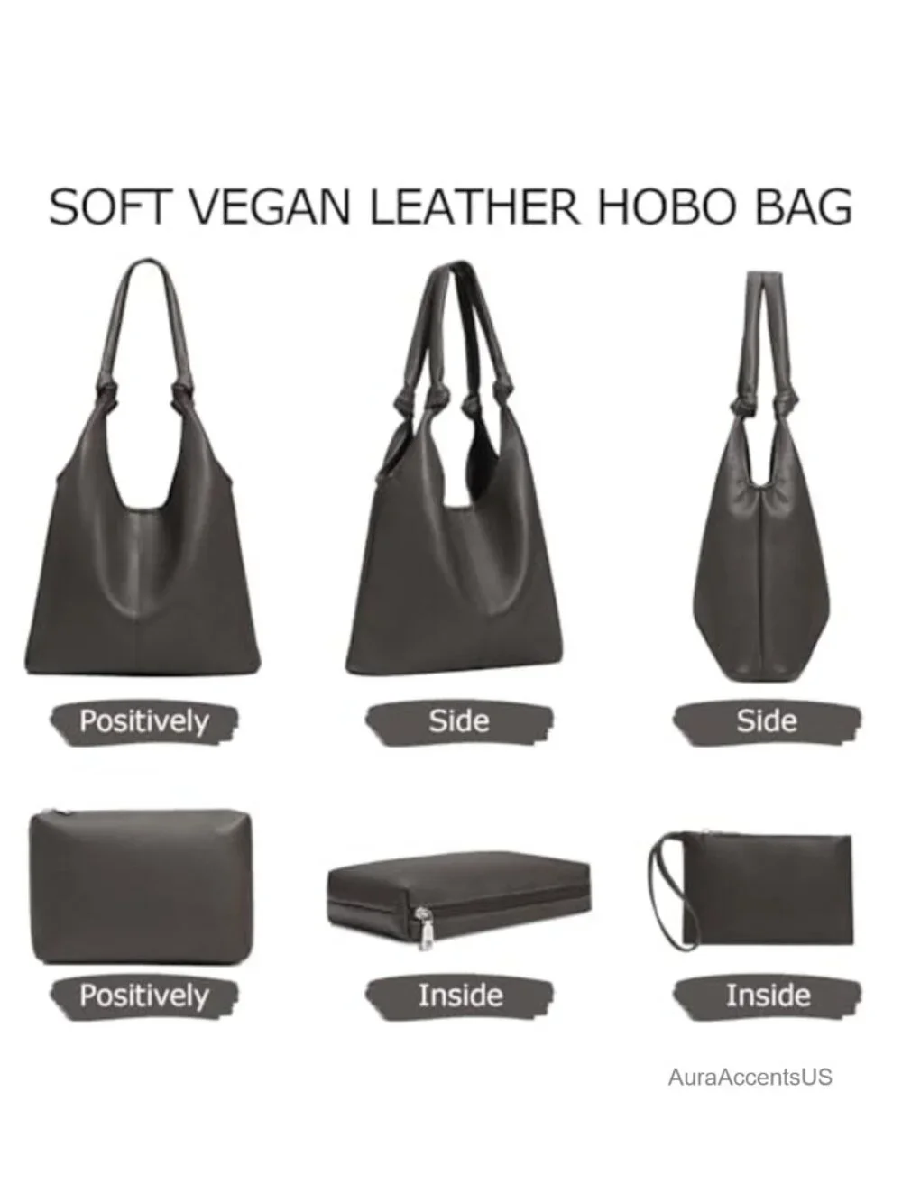 Vegan Leather Hobo Purse Set with Clutch for Women